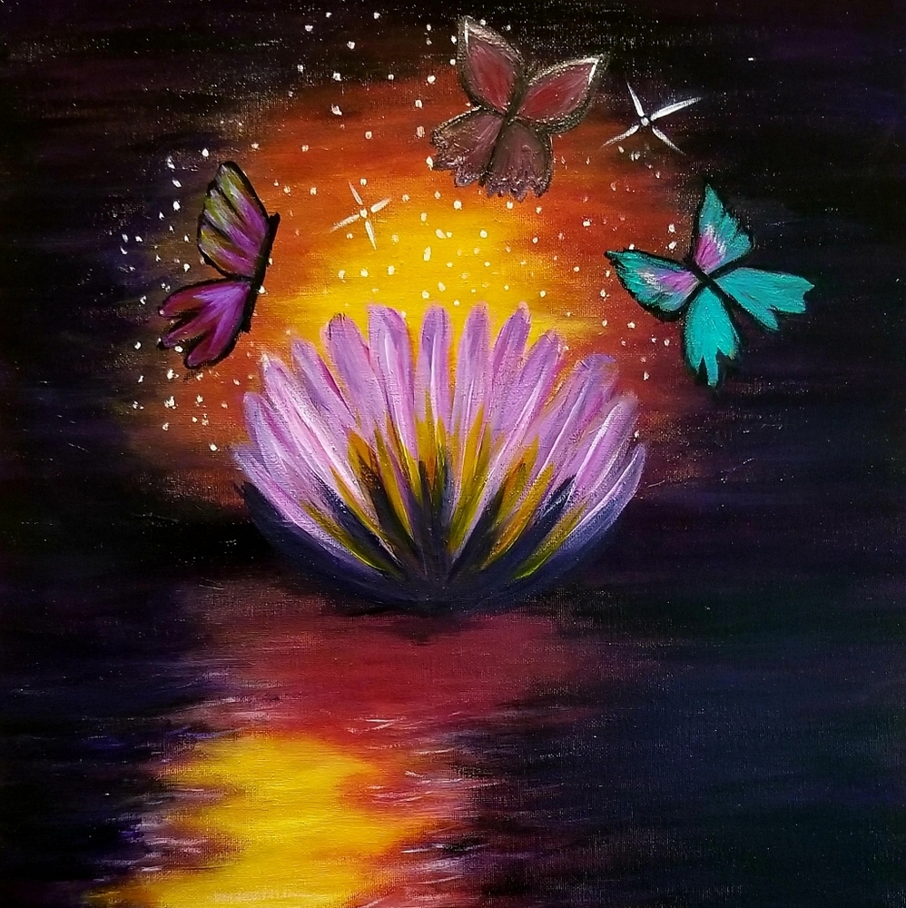 "Lotus Butterflies"  16x20 Acrylic Painting